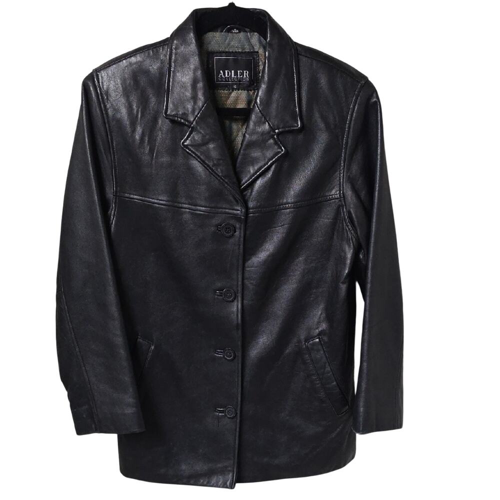 Adler Black Lambskin Soft Leather Coat Vintage 90s Womens Size Small